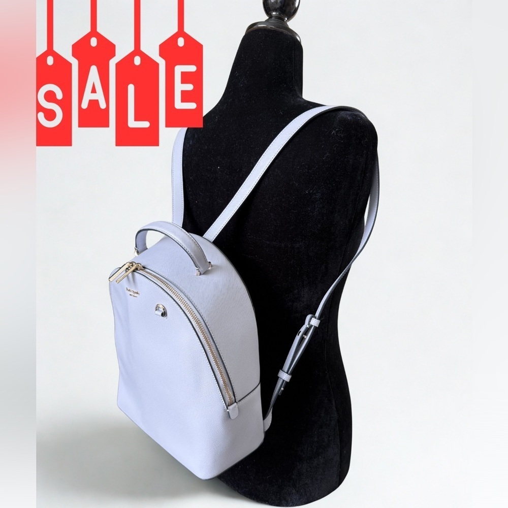 NWOT Kate Spade Staci Saffiano Leather Dome Backpack -Silver Gray. Free Dust Bag